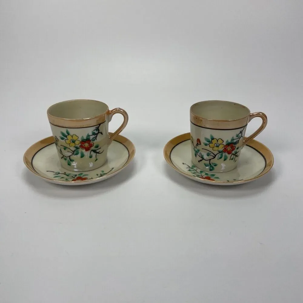 Set of Two Antique Occupied Japan Mini Tea Cup and Saucers
